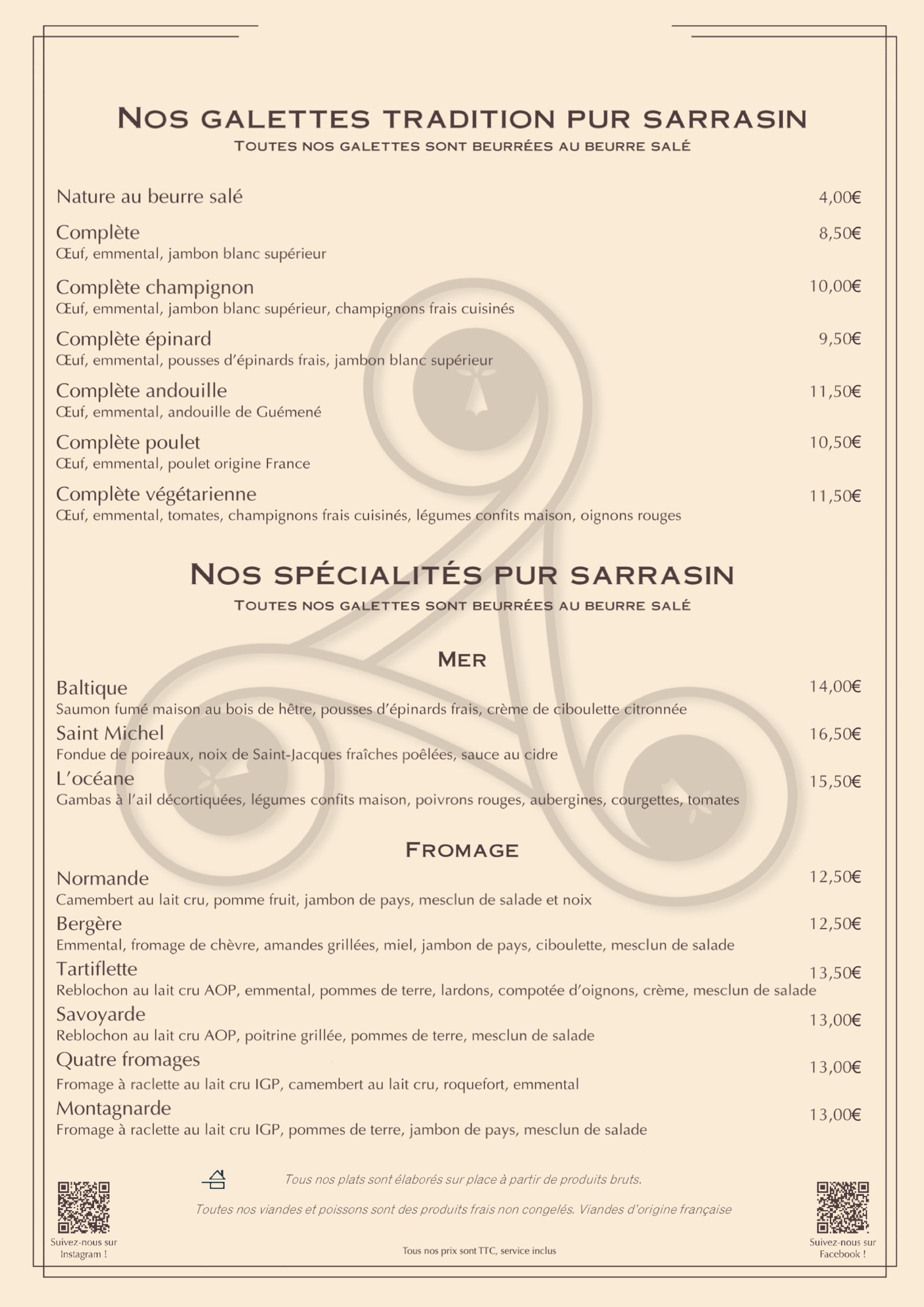 Carte crêperie restaurant Le Triskell Page 1