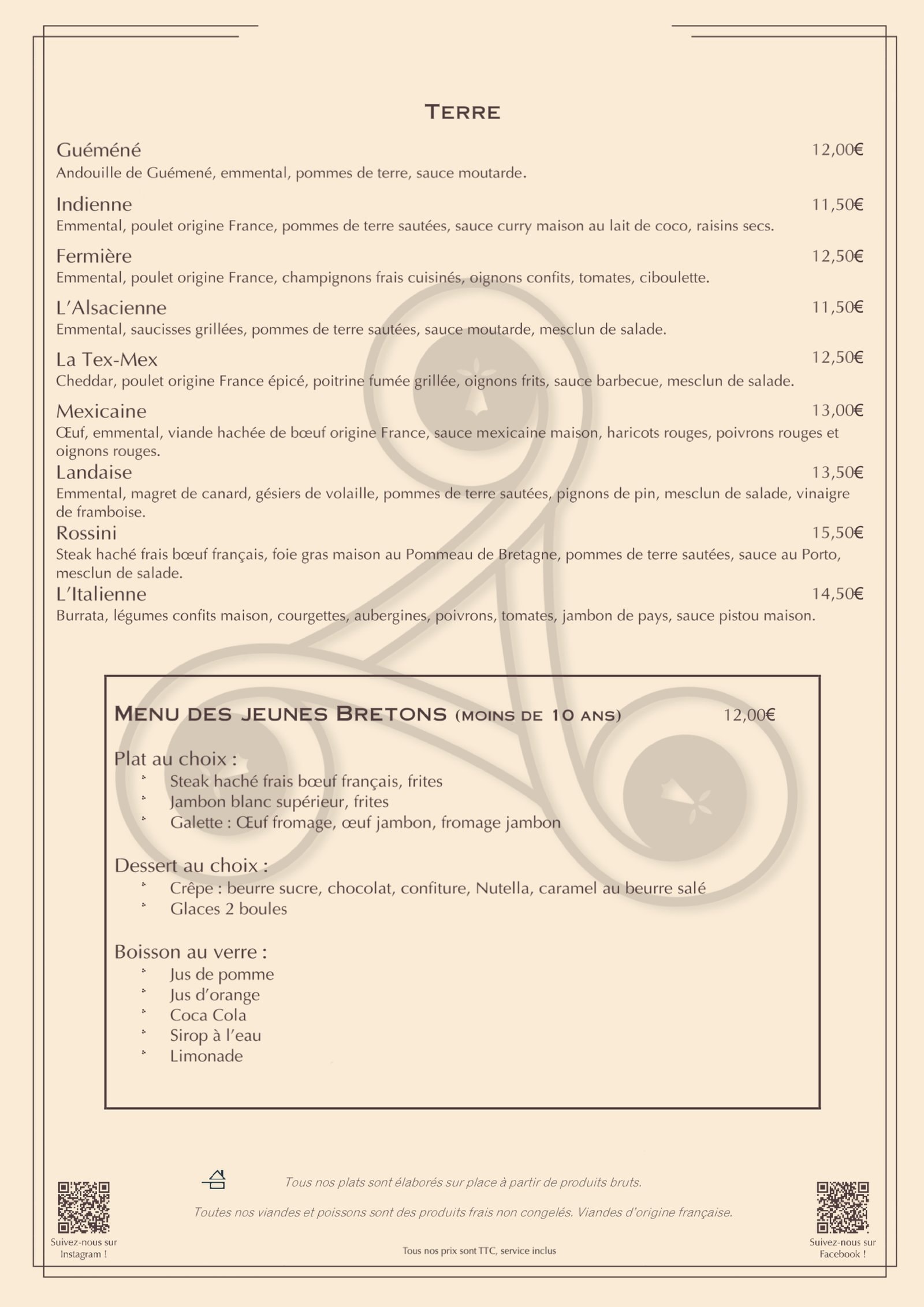 Carte crêperie restaurant Le Triskell Page 3